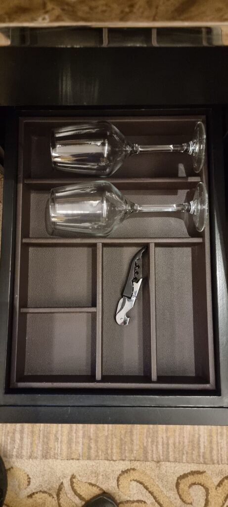 a wine glasses in a drawer