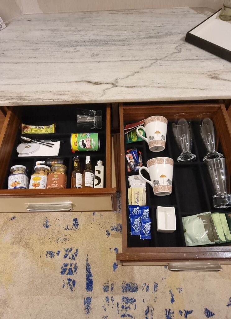 a drawer with items inside