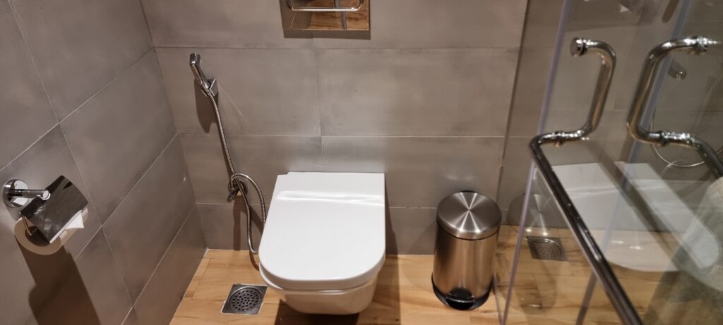 a toilet in a bathroom