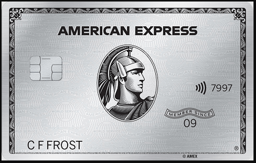 a silver credit card with a picture of a man in a helmet American Express Platinum Card