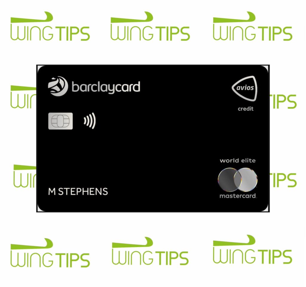 a black credit card with green text Barclaycard plus Avios