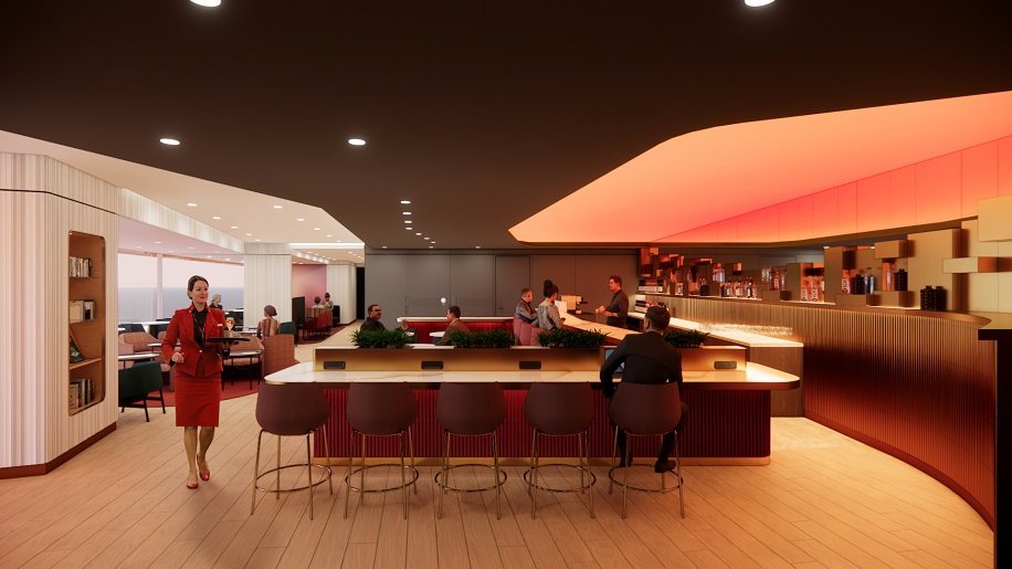 a group of people sitting at a bar Virgin Atlantic