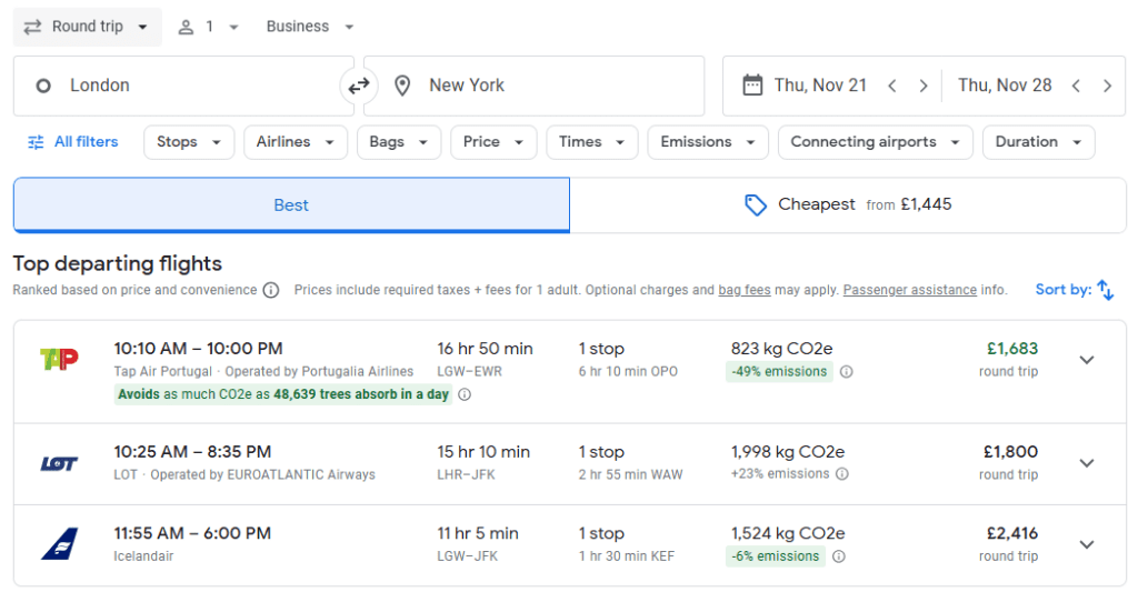 a screenshot of a website  Google Flights