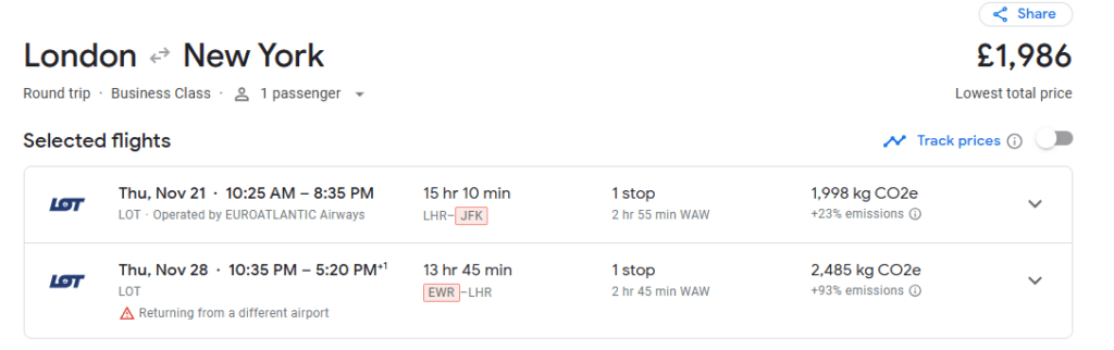 a screenshot of a phone Google Flights