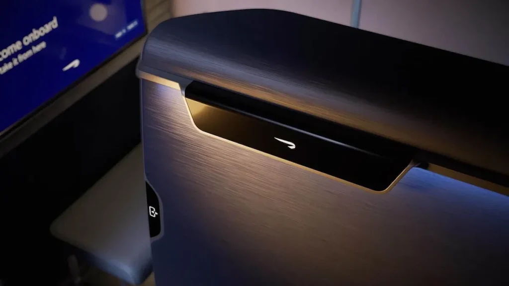 a close up of a device British Airways first class