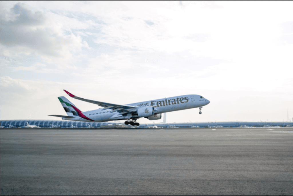 an airplane taking off from a runway