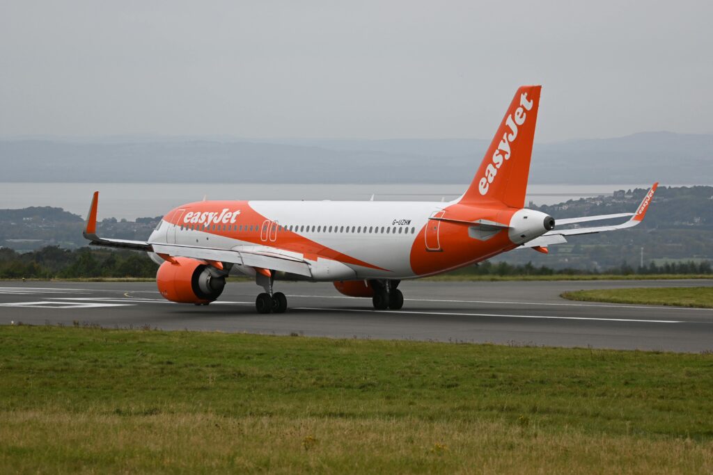 an airplane on a runway easyJet Heathrow