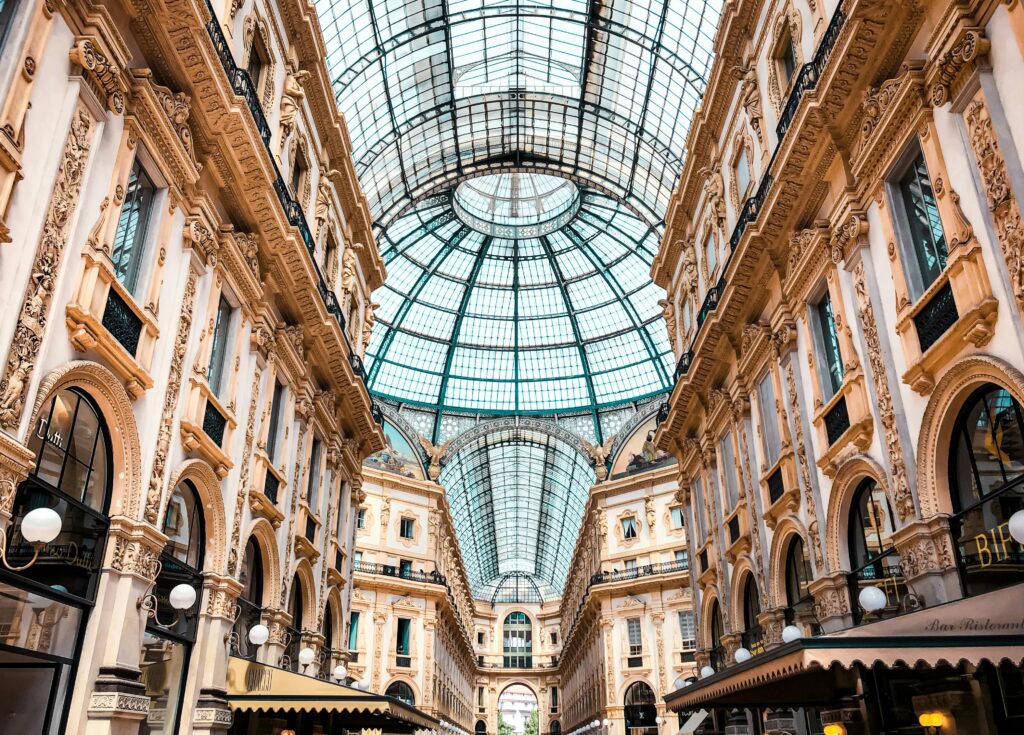 a glass roof of Galleria Vittorio Emanuele II Nectar American Express Credit