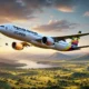 an airplane flying over a landscape Uganda Airlines Gatwick