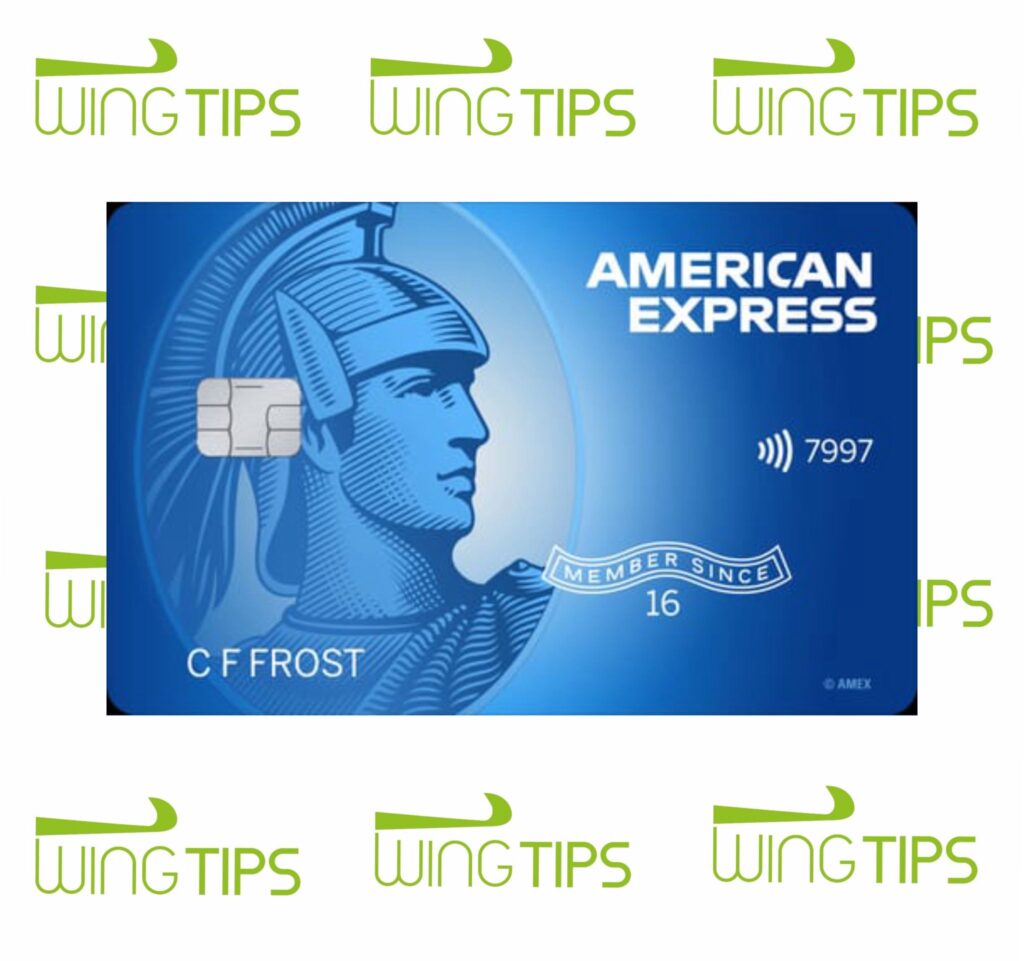 a blue credit card with a picture of a man in a helmet American Express Rewards Credit Card