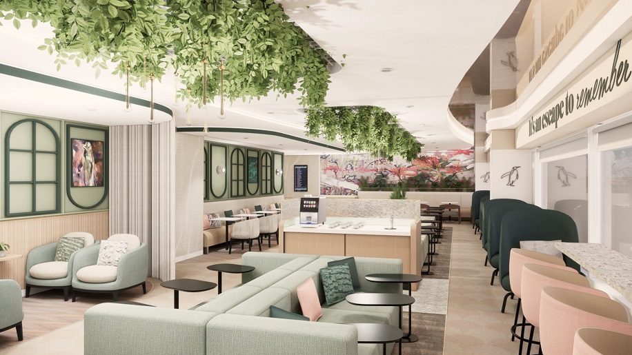 a room with couches and tables Escape Lounge Edinburgh Airport