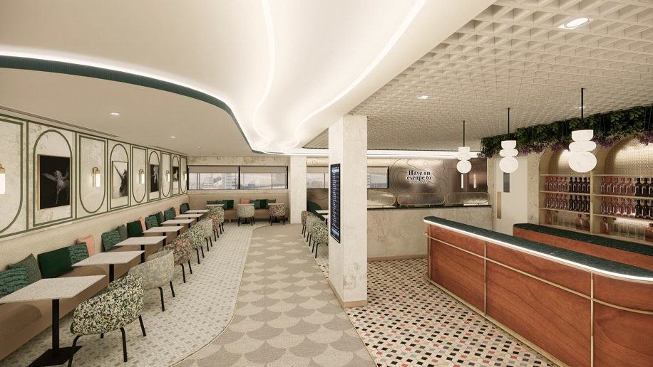 a room with tables and chairs Escape Lounge Edinburgh Airport