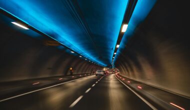 a car driving through a tunnel