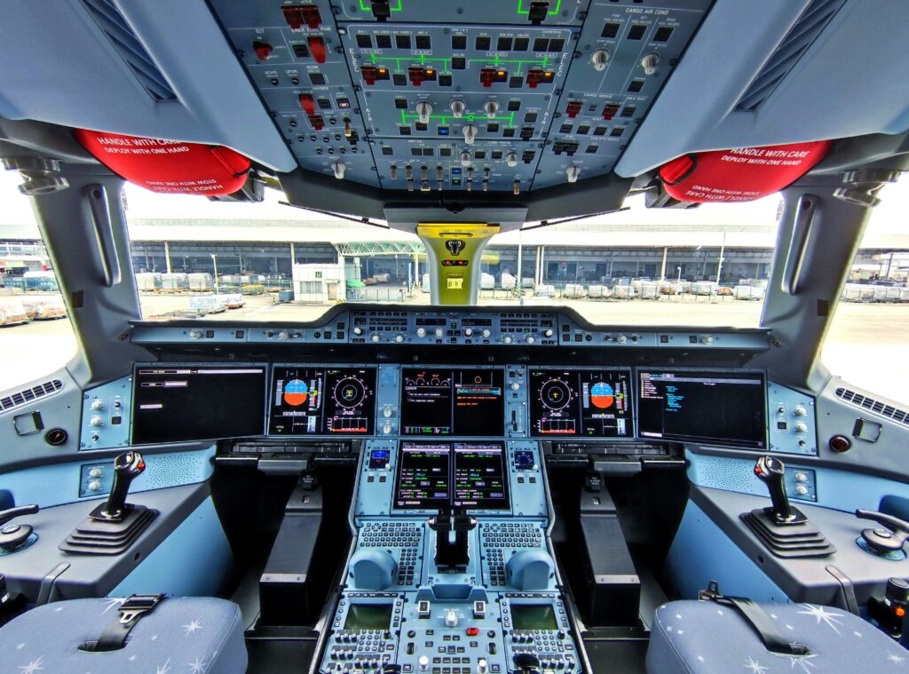 the cockpit of an airplane cameras in aircraft cockpits