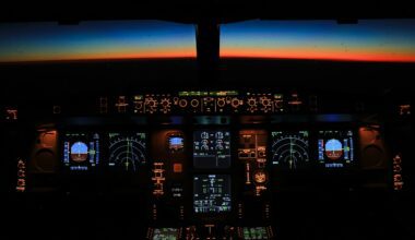 a cockpit of an airplane with a view of the sunset cameras in aircraft cockpits