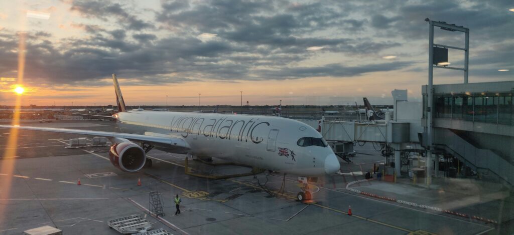 an airplane on the tarmac Virgin Atlantic Flying Club